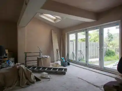 a room that is being remodeled with a skylight